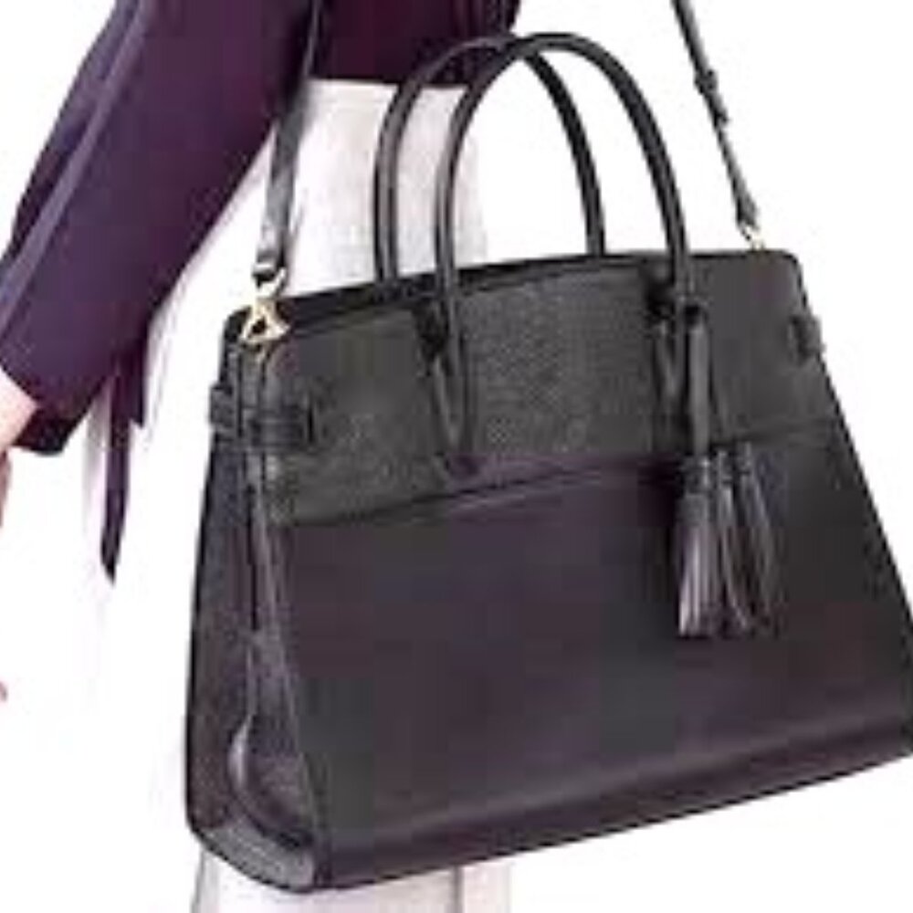 CUYANA Black Italian Leather WORK SATCHEL BAG - Picture 2 of 14